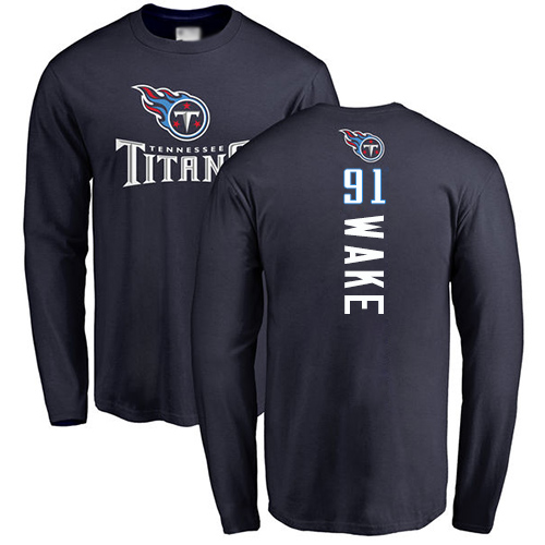 Tennessee Titans Men Navy Blue Cameron Wake Backer NFL Football #91 Long Sleeve T Shirt